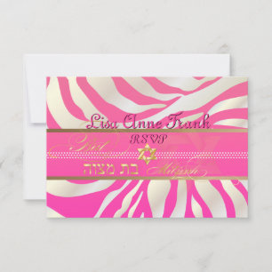 PixDezines rsvp Zebra Rosa, cor Bat Mitzvah/DIY