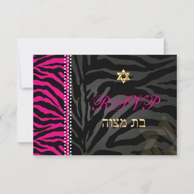 PixDezines Rsvp Zebra Rosa Stripes, Bat Mitzvah (Frente)