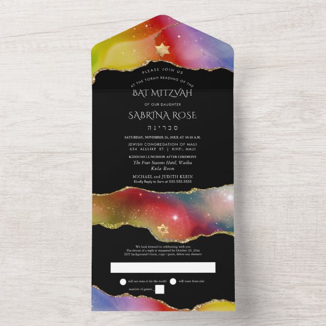PixDezines Watercolor Galaxy Agate Bat Mitzvah (Interno)