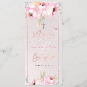 PixDezines Watercolor Peonies Baptême Menu Francês