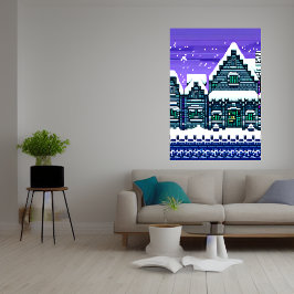 Pixel art, cidade na neve | AI Art Poster