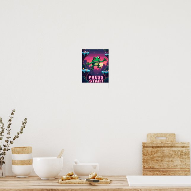 Pixel Frog Arcade Poster – Retro 8-Bit Gaming (Cozinha)