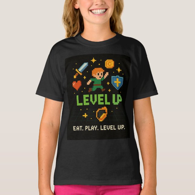 Pixel Gamer Kids T-Shirt – Level Up Retro Style (Frente)