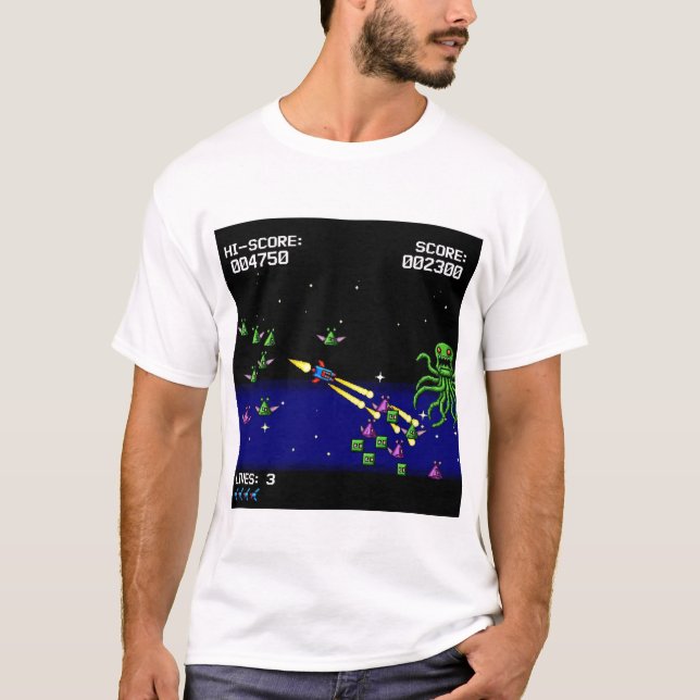 Pixel Starfighter T-Shirt -Retro Space Shooter Tee (Frente)