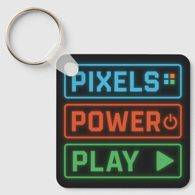 Pixels Power Play Chaveiro – Acessório Retro Gamer (Frente)