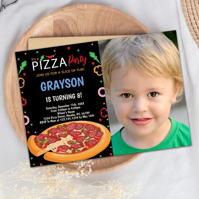 Pizza Aniversário Convites com Foto (Pizza Birthday Invitations with photo)