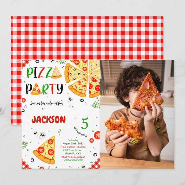 Pizza Birthday Convite Foto (Frente/Verso)