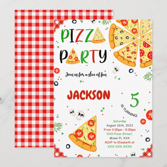 Pizza Convite de Aniversário (Frente/Verso)