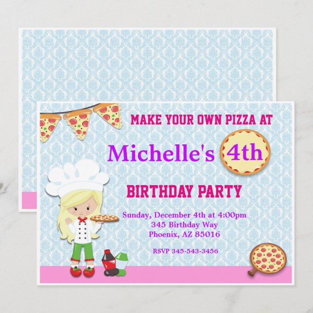 Pizza Convite de aniversário, Pizza Invite (Frente/Verso)