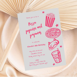 Pizza Desenhada à Mão Pipoca e Convite para Pijama