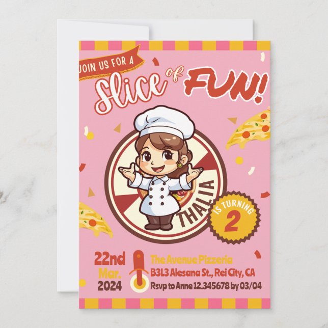 Pizza Moderna Rosa Convite de Aniversário (Frente)