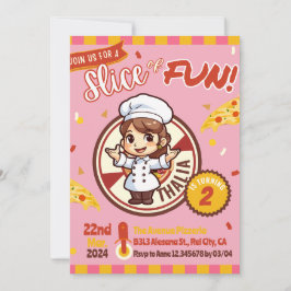 Pizza Moderna Rosa Convite de Aniversário
