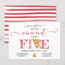 Pizza Party 5 Birthday - Convite Moderno