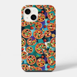 Pizza Pepperoni Abstrata em Fundo Azul