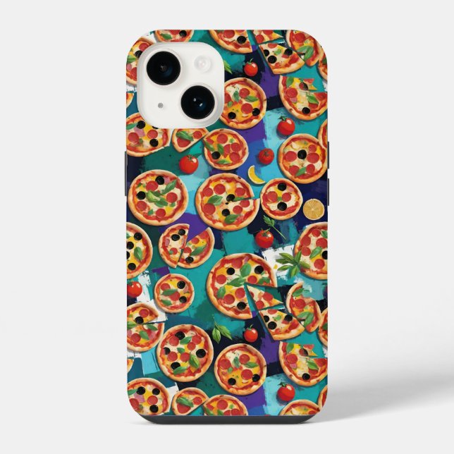 Pizza Pepperoni Abstrata em Fundo Azul (Verso)