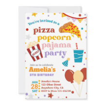 Pizza Popcorn e Pijamas Convite de Aniversário