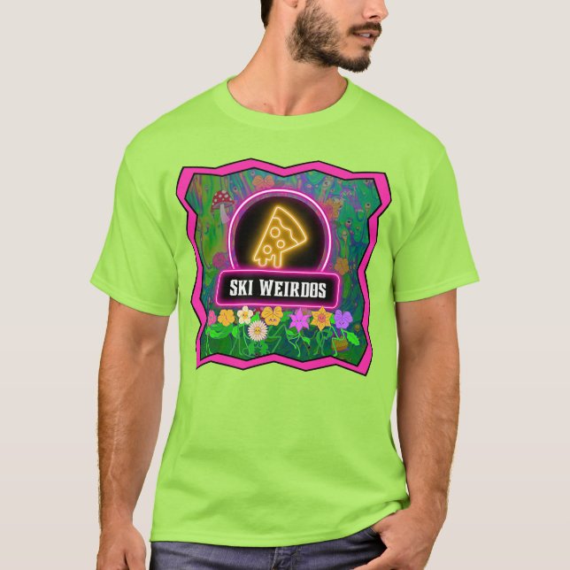 Pizza Ski Weirdos Borda Rosa T-Shirt (Frente)