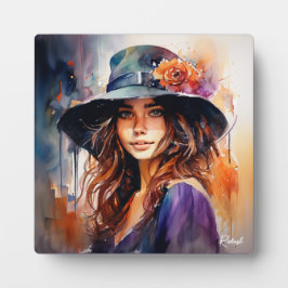 Placa A Mulher no Chapéu: Retrato da Graça Vibrante