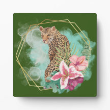 Aquarela Leopardo e Moldura Tropical em Mesa