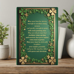 Placa Bênçãos Irlandesas Shamrock Gold para Casamento & 