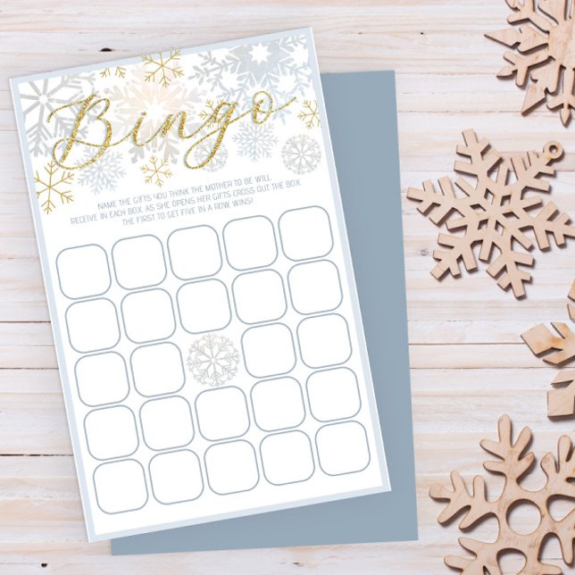 Placa Bingo Chá de fraldas Floco de Neve de invern (Fun Winter Baby Shower Game)