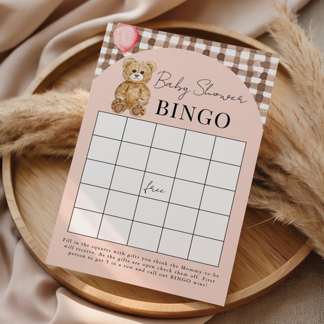 Placa Bingo Rosa Blush Chá de fraldas Urso (Criador carregado)