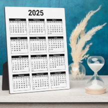 Calendário geral de 2025 em preto e branco