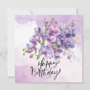 Placa de Aniversário da Orquídea Roxa - Aquarela E