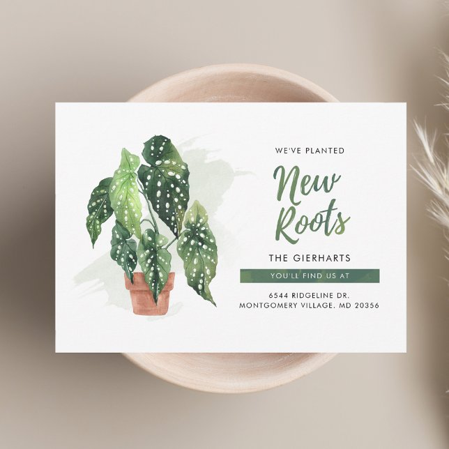 Placa de Anúncio de Movimentação Boho de Novas Raí (Botanical New Roots Boho Moving Announcement Card)