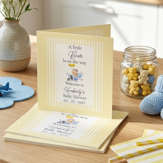 Placa de Bem-Vindo para Chá de Bebê do Ursinho Per (Little bear baby shower themes card.)