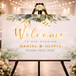 Placa de Boas-Vindas de Casamento com Folhagem de 