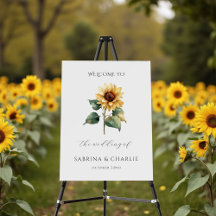 Placa de Boas-Vindas de Casamento com Girassóis em