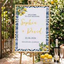 Placa de Boas-Vindas de Casamento em Azulejo Azul