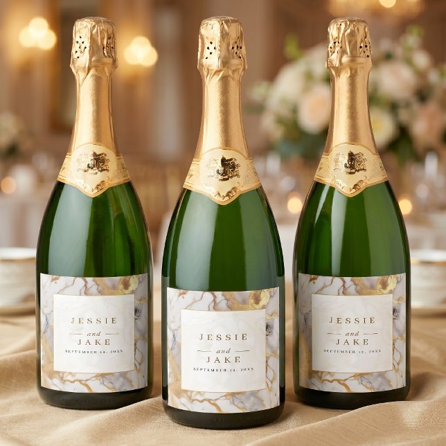 Placa de boas-vindas de casamento em mármore branc (White and gold marble Wedding Welcome sign Sparkling Wine Label)