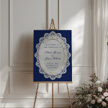 Placa de Boas-Vindas de Casamento em Renda Azul Ma