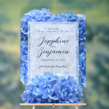 Placa de Boas-Vindas de Casamento Floral Azul Mais