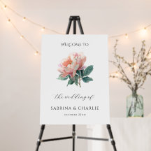 Placa de Boas-Vindas de Casamento Floral Peônia Ro