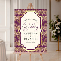Placa de Boas-Vindas de Casamento Indiano com Rend