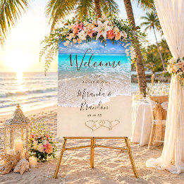 Placa de Boas-Vindas de Casamento na Praia com Ond