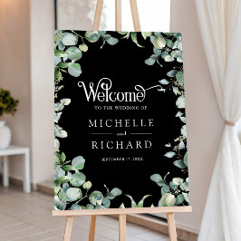 Placa de Boas-Vindas de Casamento Preto com Verde