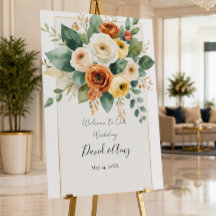Placa de boas-vindas para casamento Floral Rust e