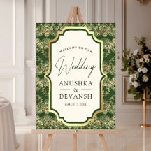 Placa de Boas-Vindas para Casamento Indiano Green 