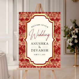 Placa de Boas-Vindas para Casamento Indiano Red Go