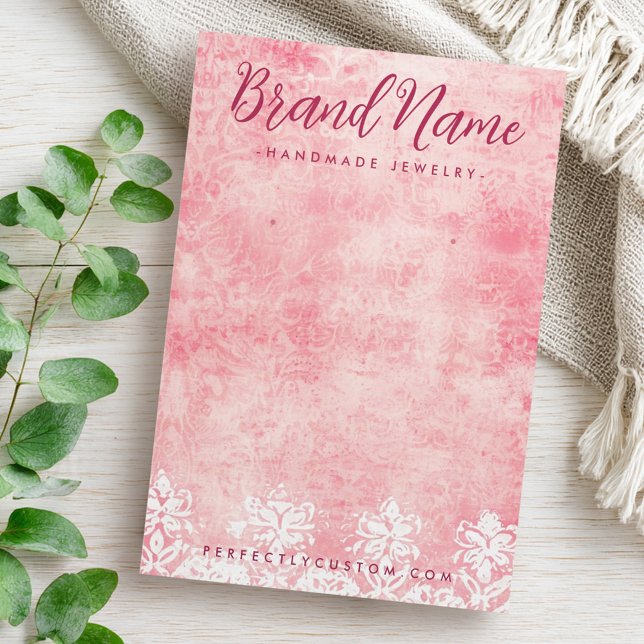 Placa de brinco de estêncil de rendas cor-de-rosa  (Vintage pink lace stencil damask earring card)