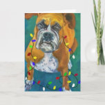 Placa de Cartões de natal de Garota Boxer Muito Fe<br><div class="desc">Minha linda garota de resgate apagou-se em luzes para o feriado! A reprodução de uma pintura original que eu criei.</div>