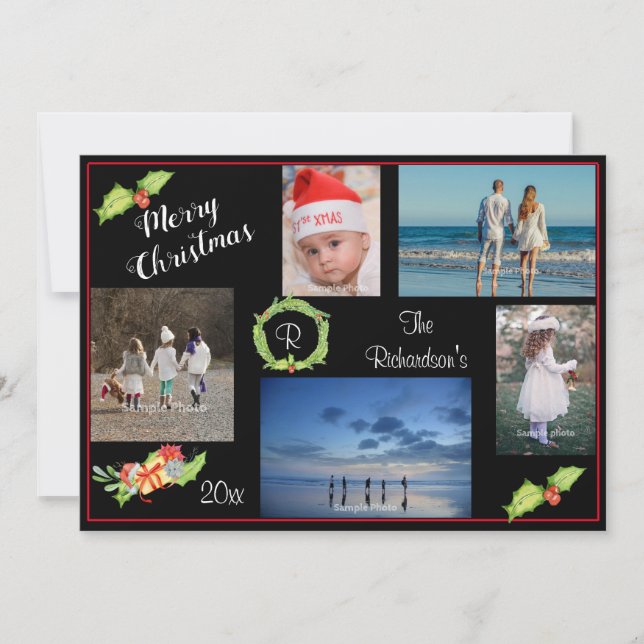 Placa de Cartões de natal Elegante Holly Wreath (Frente)