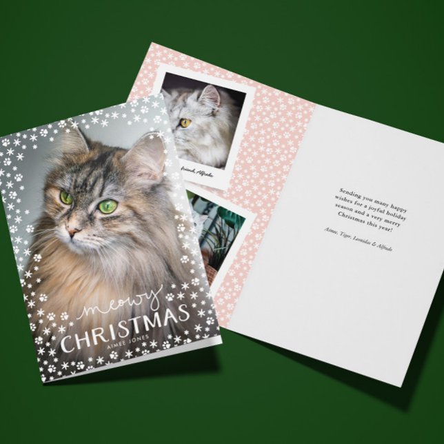 Placa de Cartões de natal para gatos de Natal (folded cat Meowy Christmas holiday greeting card with custom photo and message inside)