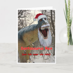 Placa de Cartões de natal Santasaurus Rex com Vers