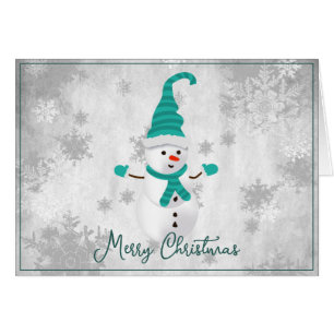 Placa de Cartões de natal Teal Cute Snowman