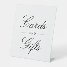placa de cartões e presentes de casamento com letr
